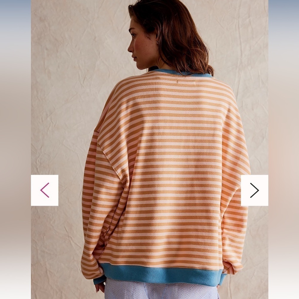 We The Free Classic Striped Oversized Crewneck Color: Latte Combo Large NWT - Picture 2 of 5